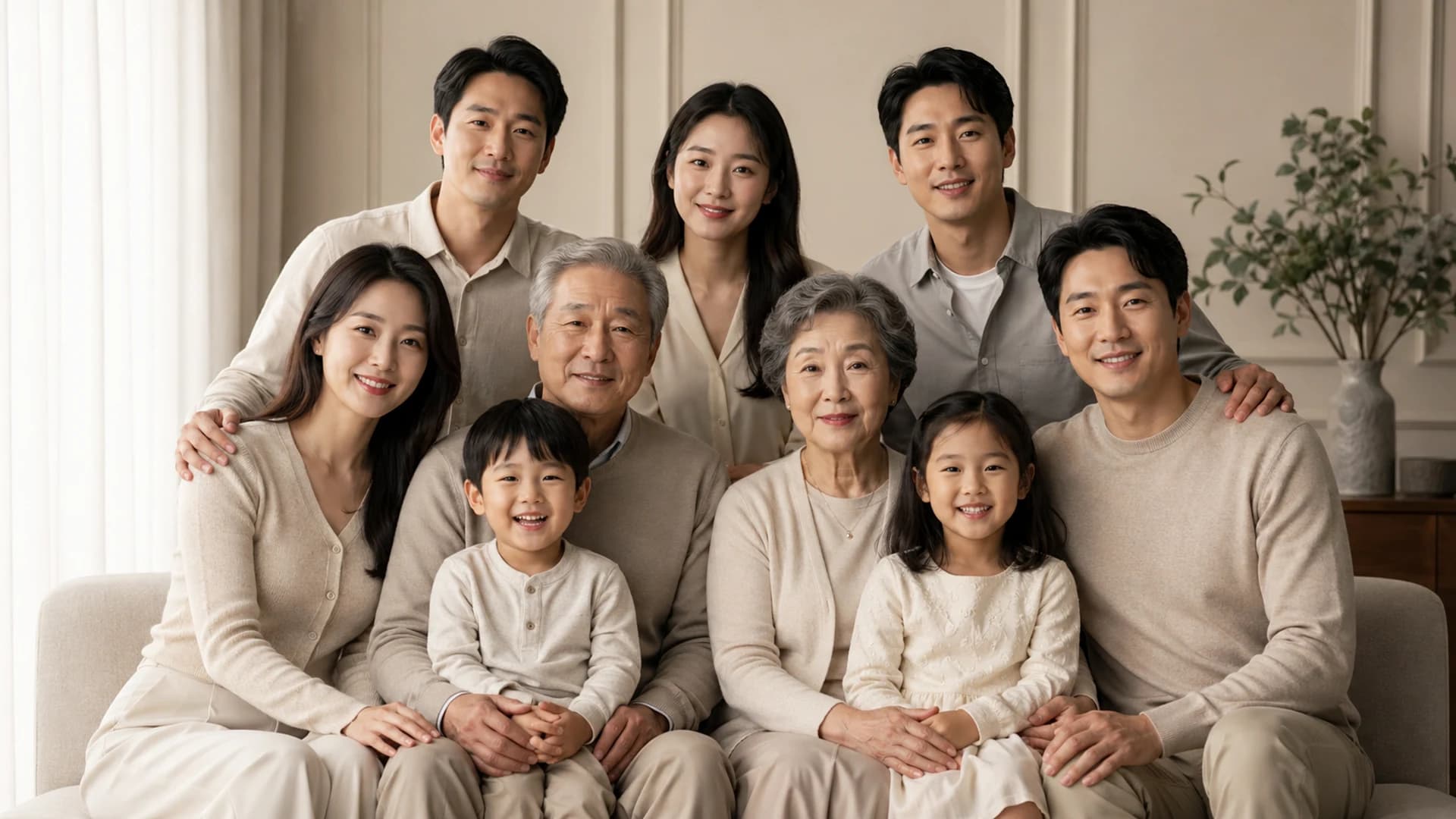 Fictional multi-generation family portrait